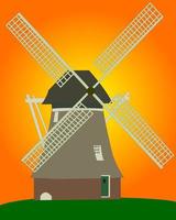 een oude Nederlandse windmolen op een oranje achtergrond vector