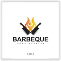 vintage barbecue grill, bbq, biefstuk met brandend hakmes logo premium vector logo premium elegante sjabloon vector eps 10