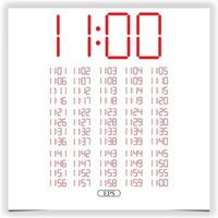 digitale klokclose-up die 11 uur weergeeft. rode digitale klok nummer set elektronische cijfers premium vector