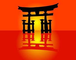 itsukushima torii-hoek op een oranje achtergrond vector