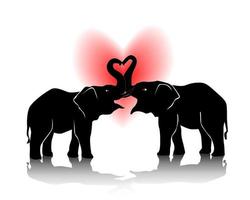 zwart silhouet van kussende olifanten op een witte achtergrond vector