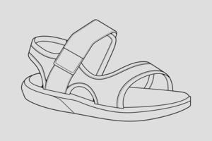 riem sandalen omtrek tekenen vector, riem sandalen in een schets stijl, trainers sjabloon omtrek, vector illustratie.