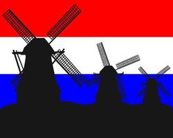 silhouetten van windmolens op de achtergrond van de nederlandse vlag vector