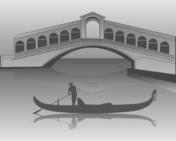 silhouet van een Venetiaanse gondel vanaf de Rialtobrug vector