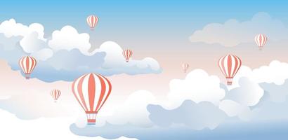 landschap wolk en hete luchtballon platte ontwerp vectorillustratie goed voor behang, achtergrond, banner, achtergrond, toerisme en ontwerpsjabloon vector