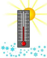 thermometer met sneeuwvlokken en zon vector