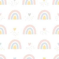 naadloos patroon met organische regenbogen, hartjes en stippen. eenvoudig ontwerp in pastelkleuren voor babydoek, behang, textiel vector