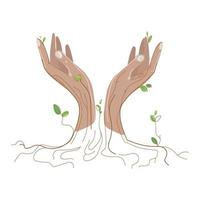 open hands.vector illustratie van vrouwelijke handen met bladeren, takken en wortels van bomen, geïsoleerd op een witte achtergrond op witte background.design element voor schoonheidsindustrie en eco-concept vector