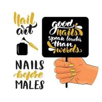 nagels belettering citaten set. inspirerende handgeschreven penseelbelettering. vector kalligrafie stock illustratie geïsoleerd op wit. typografie voor banners, badges, ansichtkaarten, tshirts, prints.