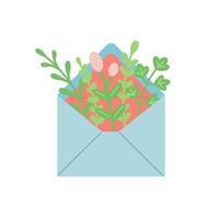 bloemen en bladeren in envelop, vectorillustratie vector