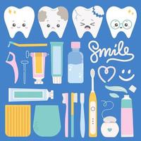 tanden gezondheidszorg set platte vectorillustratie