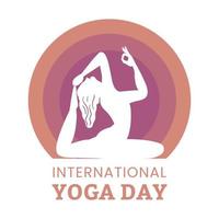 stijlvolle yoga dag vectorillustratie met veelkleurig teksteffect, donkerblauw, yoga-positie, internationale yoga dag speciaal, dame, vrouw, vrouw die yoga doet, 21 juni. vector