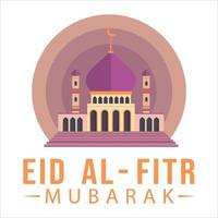 stijlvolle eid al-fitr mubarak met gouden teksteffect, heilig festival van moslim, moslimmoskee, veelkleurige schaduw, paars, vectorillustratie van moskee, eid mubarak wens. vector