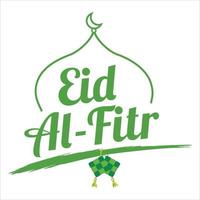 eid al-fitr groen teksteffect op witte achtergrond, moslim festival eid al-fitr teksteffect, eid al-fitr, moslimmoskee, vliegers, groen. vector