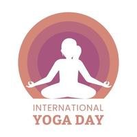 happy yoga day vectorillustratie met zwarte teksteffect, zwart, vrouw die yoga doet, dame, vrouw, yogapositie, internationale yogadag speciaal, paarse tint, teksteffect. vector