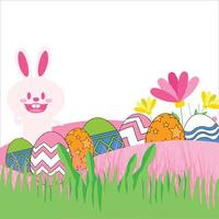 vrolijk Pasen sjabloon, paaseieren konijn illustratie, veelkleurige paaseieren met paashaas vector, illustratie van vrolijke paaseieren met bloem gras vector, paaseieren veelkleurig ontwerp.