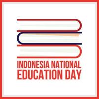 Indonesische nationale onderwijsdag met rode kleur teksteffect en rood frame, meerkleurige boeken op een witte achtergrond, onderwijsdag vectorillustratie met eenvoudig teksteffect en rode kleurrand. vector