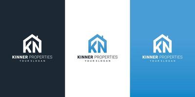 kn-logo-ontwerp, kn-pictogram, onroerend goed-logo-ontwerp met kn, onroerend goed-logo-pictogram met blauw, wit en donkere kleur vector