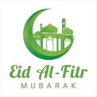eid al-fitr mubarak groen teksteffect op witte achtergrond, moslimfestival eid al-fitr mooi teksteffect, moslimmoskee, eid al-fitr, groen, wit, maan. vector