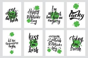 happy st patrick day kalligrafie set, hand tekenen Ierse viering belettering typografie iconen vector stock illustratie. perfect voor vakantiegroeten, prenten, posters. handgeschreven inscripties.