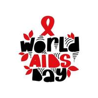 wereld aids dag 1 december. banner met rood lint en tekst wereld aids dag op witte achtergrond. vector voorraad illustratie eps 10
