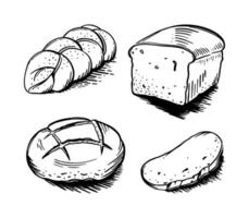 brood set handgetekende bakkerij element vector schets doodle. voor café- en bakkerijmenu's