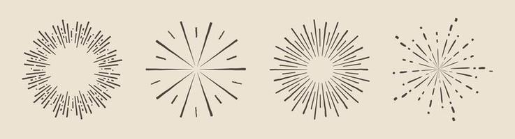 vintage sunburst-collectie. barstende zonnestralen. vuurwerk. logo of belettering ontwerpelement. radiale zonsondergangstralen vector