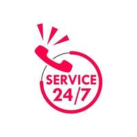 platte rode 24 per 7 service logo sjabloon illustratie. vector