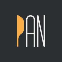 typografielogo met de woorden pan en de letter p in de vorm van een pan vector