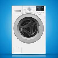 realistische witte voorlader wasmachine op een blauwe backgr vector