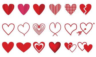 handgetekende Krabbelharten. geschilderde hartvormige elementen voor Valentijnsdag wenskaart. doodle rode liefde harten pictogrammen instellen. collectie op romantische symbolen op witte achtergrond vector
