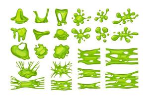 groene slijmset. verzameling van vlekken, spatten en vegen. vector cartoon illustratie van vloeistof.