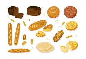 brood. diverse bakkerijproducten. stokbrood, challah, pita.vector cartoon pictogramserie. vectorillustratie. vector