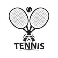 tennisballen en racket.sports, fitness, vector design.crossed racket zwart silhouet logo is geïsoleerd op een witte achtergrond.