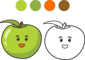 kleurboek voor children.apple fruit met een schattig gezicht .outlined doodle.flat vector.isolated op een witte achtergrond. vector