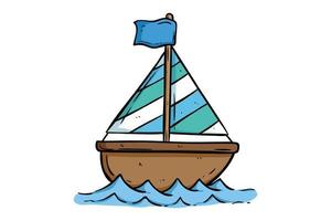 schattige boot op de oceaan met doodle-stijl vector