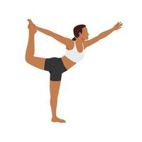 vrouw doet heer van de dans pose natarajasana oefening. platte vectorillustratie geïsoleerd op een witte achtergrond vector