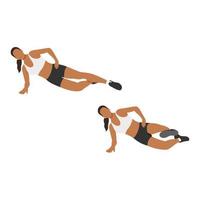 vrouw doet side plank front kick oefening. platte vectorillustratie geïsoleerd op een witte achtergrond vector