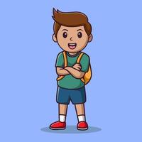 schattige kleine jongen student poseren, cartoon vectorillustratie, cartoon clipart vector