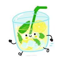 leuke grappige lopende limonade. vector hand getekend cartoon kawaii karakter illustratie pictogram. geïsoleerd op een witte achtergrond. run limonade concept