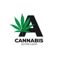 letter a met cannabisblad vector logo ontwerpelement