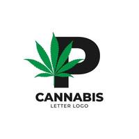 letter p met cannabisblad vector logo ontwerpelement