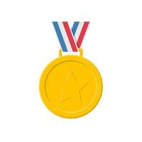 gouden medaille met een ster vlakke stijl. vector