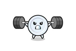 bord mascotte cartoon met een barbell vector