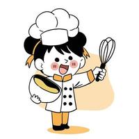 gelukkige glimlach meisje chef.kid koken concept.doodle hand getekende vectorillustratie. vector