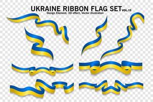 Oekraïne lint vlaggen set, ontwerpelement. 3D op een transparante achtergrond. vector illustratie