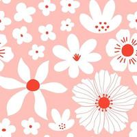 esthetisch eigentijds afdrukbaar naadloos patroon met lentebotanisch printontwerp. decoratieve bloemen en bladeren. pastel boho-achtergrond in minimalistische stijl uit het midden van de eeuw voor stof, vector