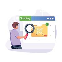 persoon die map controleert met vergrootglas, concept van document scannen vlakke afbeelding vector