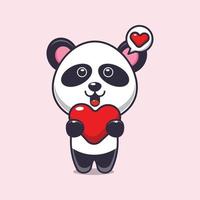 schattige panda stripfiguur met liefdeshart vector