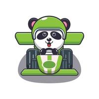 schattige panda mascotte stripfiguur rijden raceauto vector